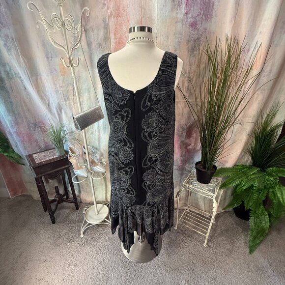 VTG 📌 Eva Blue Sleeveless 1920's Themed Beaded Asymmetrical Cocktail Dress - Picture 2 of 15